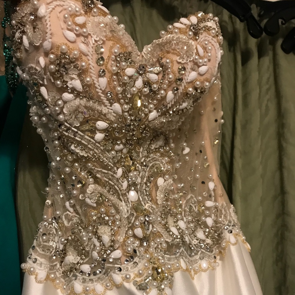 Mori Lee white mermaid beaded gown